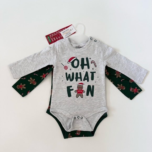 NWT Bundle 2 Christmas Print Bundle Onesies 6-9 months / Green and Grey - Picture 3 of 8